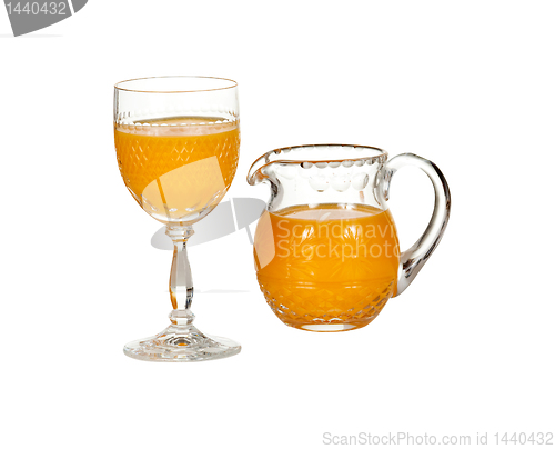 Image of Glass and jug filled with orange juice