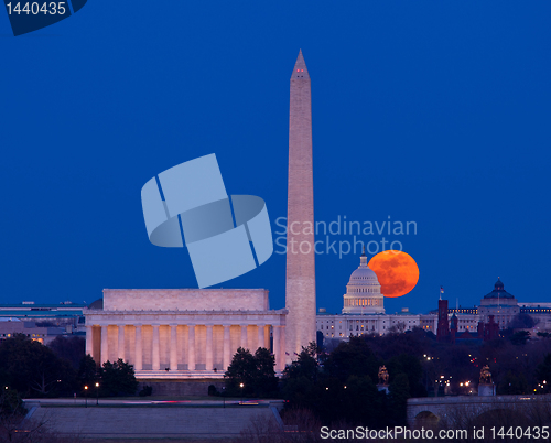 Image of Harvest moon rising over Capitol in Washington DC