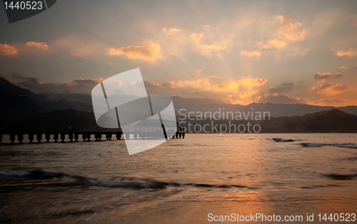 Image of Hanalei Pier at sunset