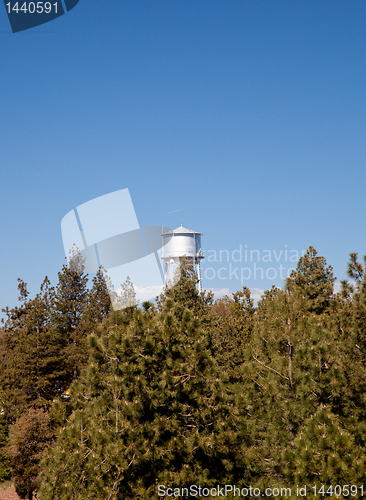 Image of Water tower peeps above tree line