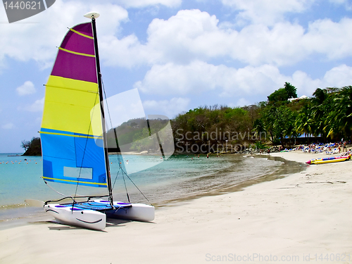 Image of Catamaran on beach