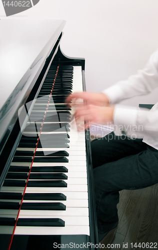 Image of Pair of pianist hands on a grand piano
