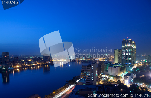 Image of Panorama across Cairo skyline at night