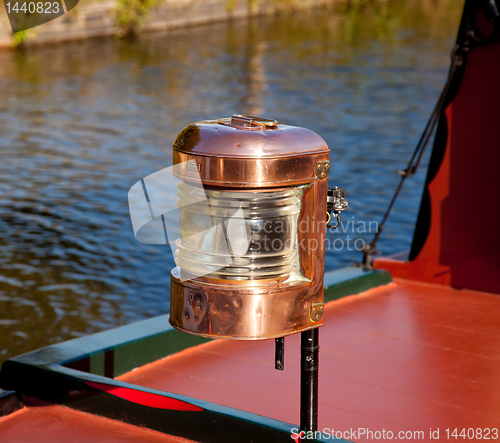 Image of Ornate brass driving lamp on canal barge