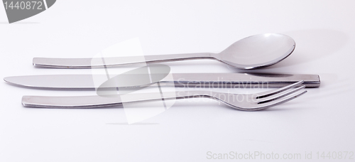 Image of Modern stainless steel knife fork and spoon