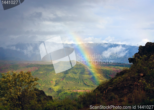 Image of Rainbow over Waimea canyon in Kauai