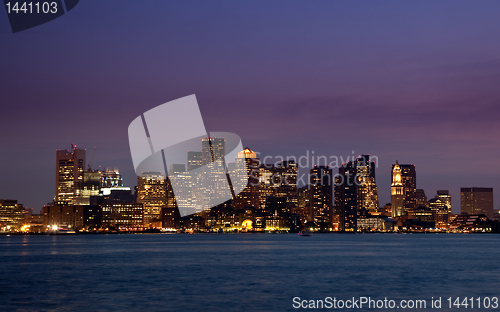 Image of Panorama of Boston Skyline at night