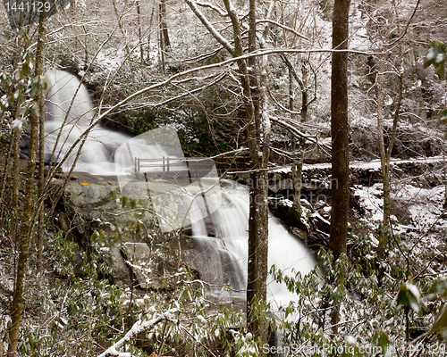 Image of Laurel Falls in Smoky Mountains in snow
