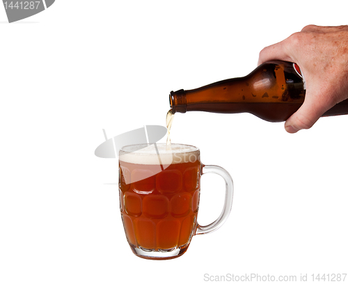 Image of Beer being poured from bottle into pint