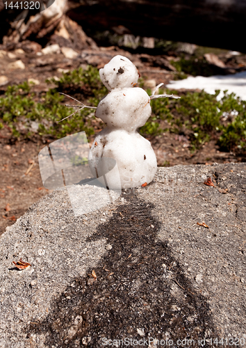 Image of Melting snowman on granite rock