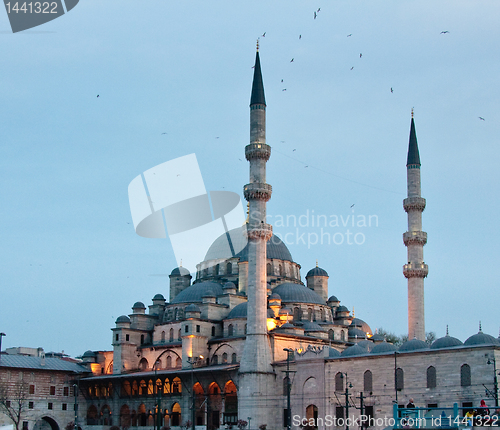 Image of Yeni or New Mosque by Galata bridge in Istanbul