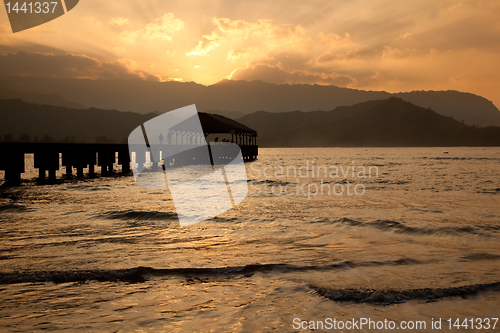 Image of Hanalei Pier at sunset