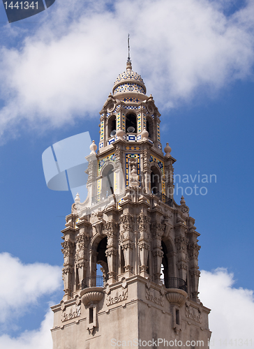 Image of California Tower from Alcazar Gardens in Balboa Park