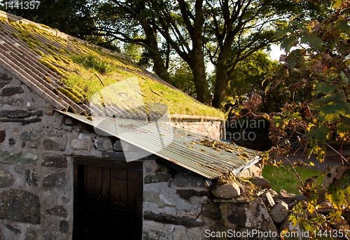 Image of Old farm building with moss covered roof