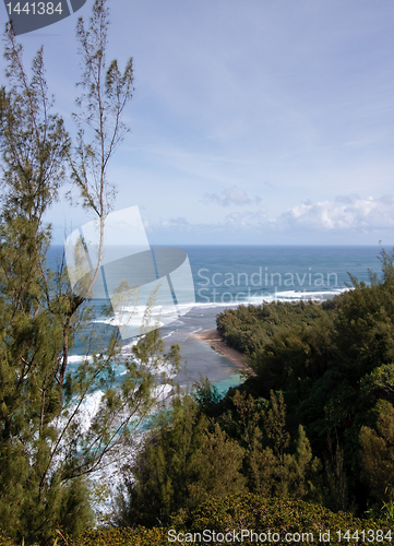 Image of View of Ke'e beach from the Kalalau trail