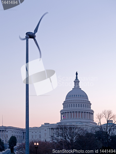 Image of Sunrise behind the dome of the Capitol in DC