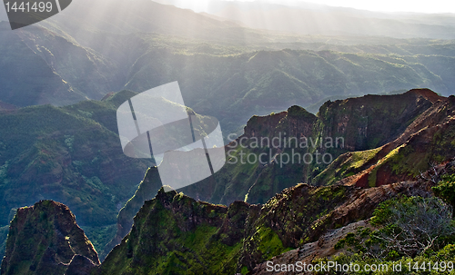 Image of Bright light backlit rocks in Waimea Canyon