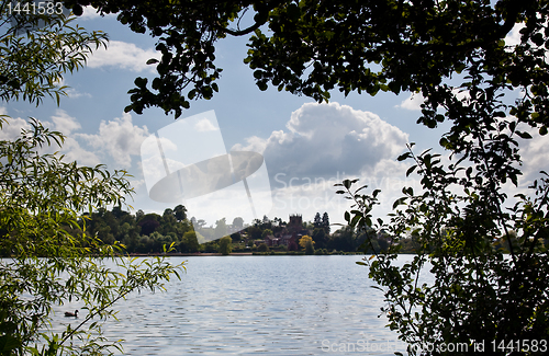 Image of Ellesmere town and church framed by trees