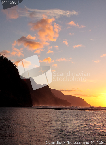 Image of Vertical sunset of Na Pali coastline on the island of Kauai