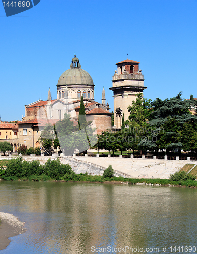 Image of Old church over river Adige