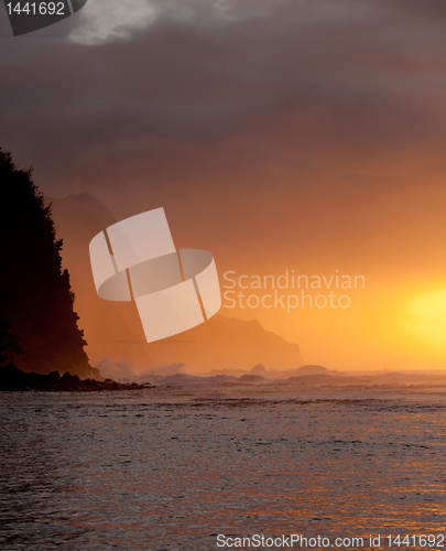 Image of Orange sunset over Na Pali