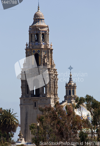 Image of California Tower from Alcazar Gardens in Balboa Park