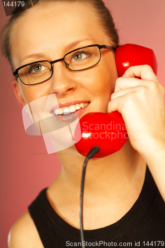Image of Women with red phone