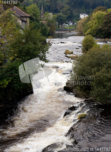 Image of River runs rapidly through Llangollen in Wales