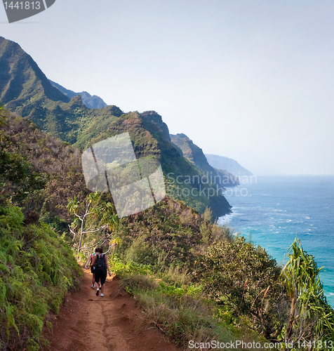 Image of Female Hikers on Kalalau Trail Kauai