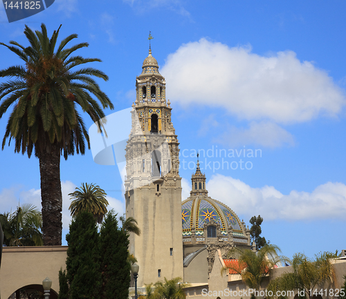 Image of California Tower from Alcazar Gardens in Balboa Park