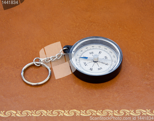 Image of Old compass on leather desk