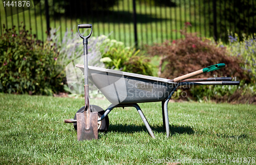 Image of Wheelbarrow and spades