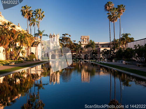 Image of Casa de Balboa and House of Hospitality at sunset