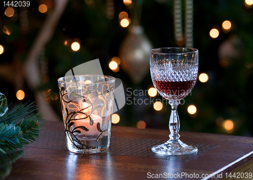 Image of Glass of sherry with candle
