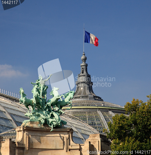 Image of Grand Palais in Paris flying French flag