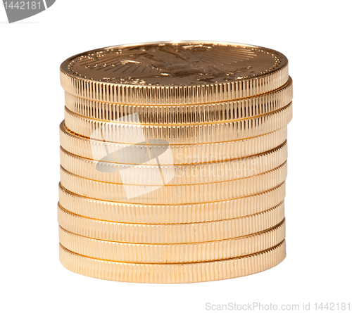 Image of Stack of ten pure gold coins