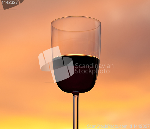 Image of Sunset behind glass of red wine