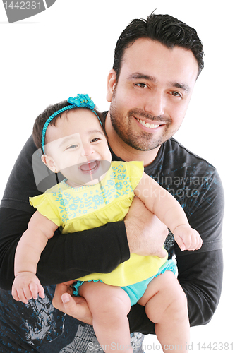 Image of Happy and smiling baby and father. The baby 8 month old. Isolate