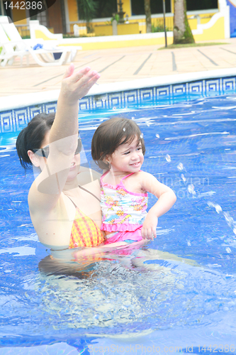 Image of Mother and baby playing in a swimming pool