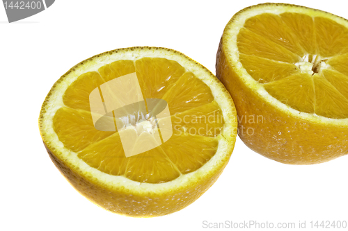 Image of Closeup on two orange halfs