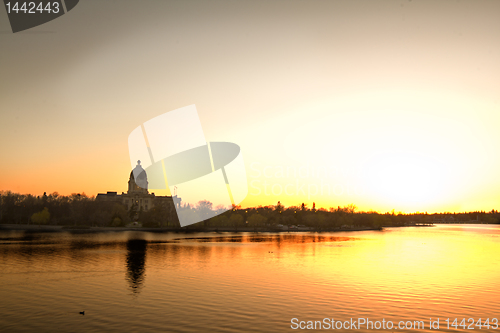 Image of Sunset over lake wascana