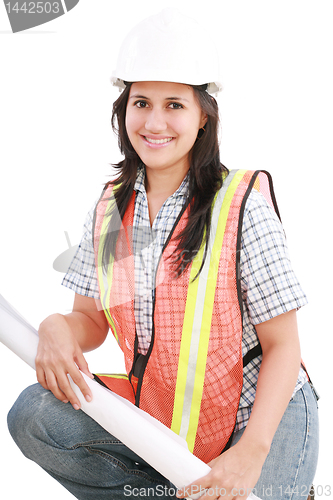 Image of Young woman engineers and architects isolated over white 