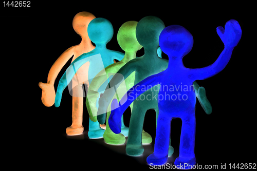 Image of Group of plasticine puppets signing by hands