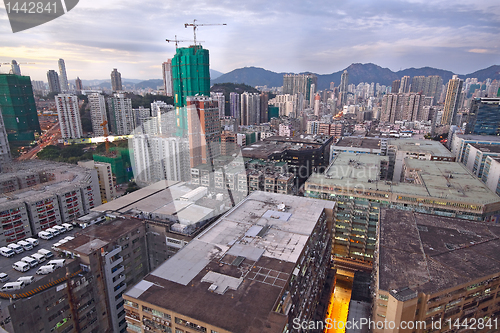 Image of sunset in downtown area, hong kong