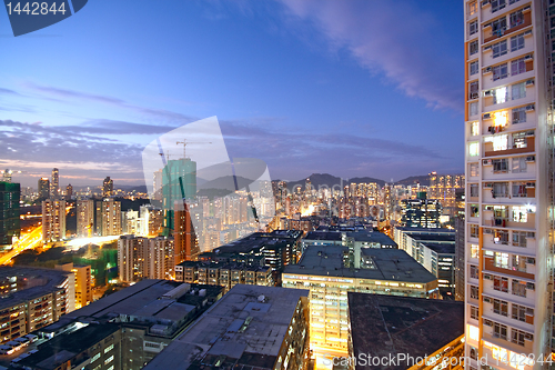 Image of sunset in downtown area, hong kong