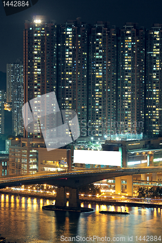 Image of Night shot of a city skyline.