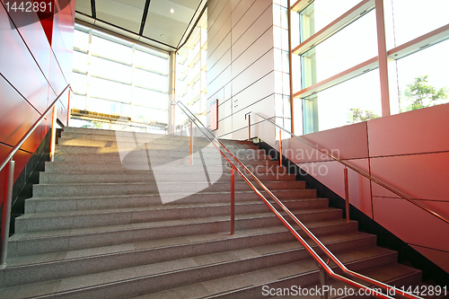 Image of modern building and red metal wall indoor