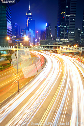 Image of traffic in downtown in hong kong at night