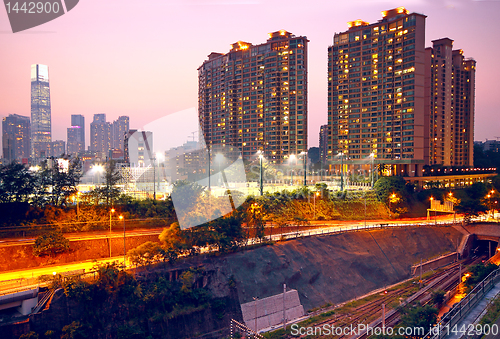 Image of sunset in downtown city