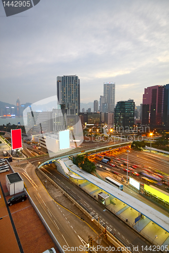 Image of City of hongkong. Aerial view of Chicago downtown at twilight fr